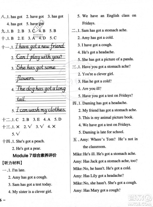辽宁教育出版社2023年秋PASS小学学霸作业本三年级英语上册外研版一起点答案