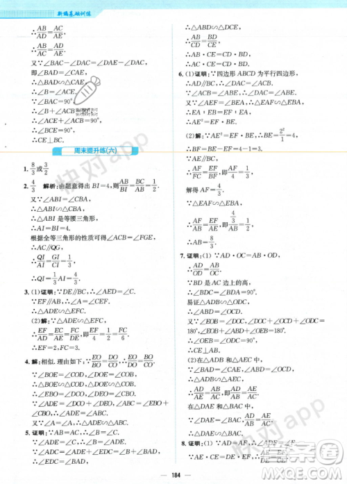 安徽教育出版社2023年秋新编基础训练九年级数学上册北师大版答案