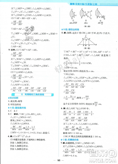 安徽教育出版社2023年秋新编基础训练九年级数学上册北师大版答案