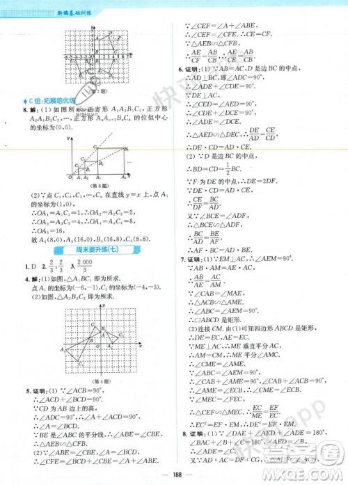 安徽教育出版社2023年秋新编基础训练九年级数学上册北师大版答案