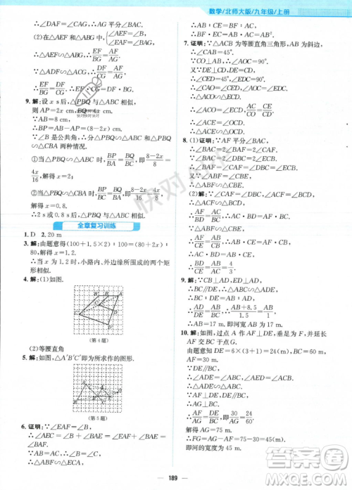 安徽教育出版社2023年秋新编基础训练九年级数学上册北师大版答案