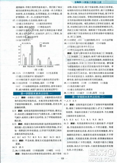 安徽教育出版社2023年秋新编基础训练八年级生物学上册人教版答案