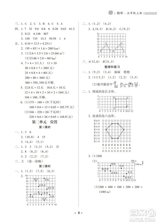 海南出版社2023年秋新课程课堂同步练习册五年级数学上册人教版参考答案 海南出版社2023年秋新课程课堂同步练习册五年级数学上册人教版参考答案