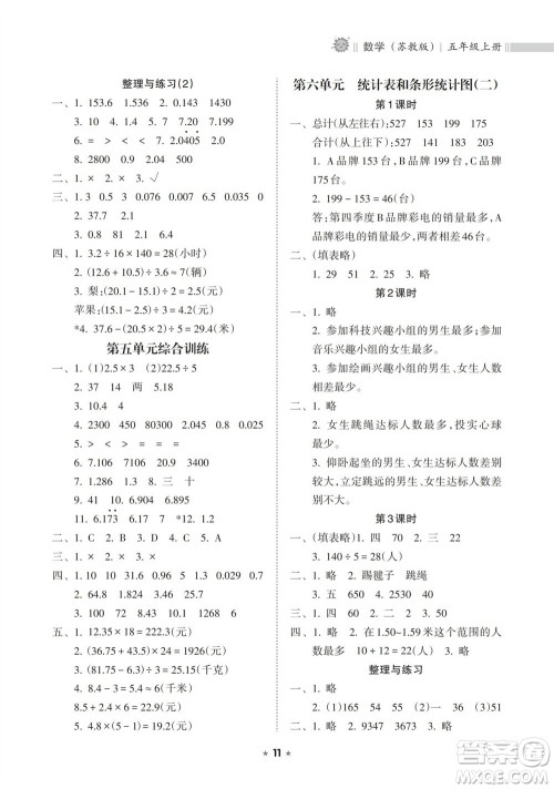 海南出版社2023年秋新课程课堂同步练习册五年级数学上册苏教版参考答案