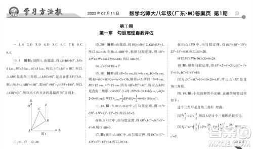 学习方法报2023-2024学年八年级数学上册北师大广东版①-③期小报参考答案