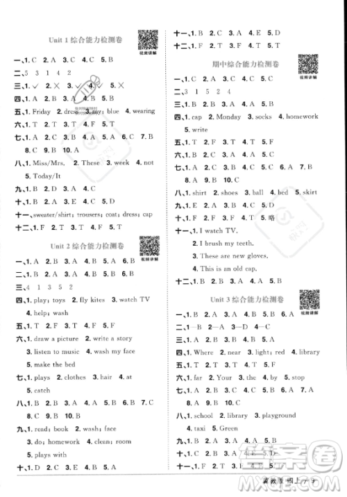 江西教育出版社2023年秋阳光同学课时优化作业四年级英语上册冀教版答案 江西教育出版社2023年秋阳光同学课时优化作业四年级英语上册冀教版答案