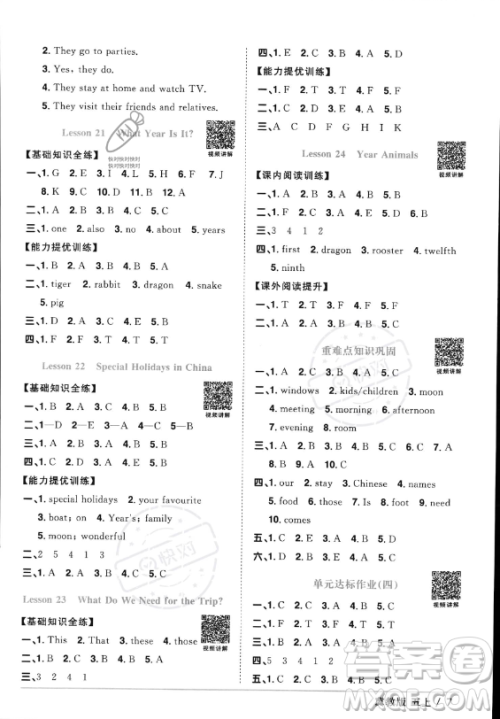 江西教育出版社2023年秋阳光同学课时优化作业五年级英语上册冀教版答案 江西教育出版社2023年秋阳光同学课时优化作业五年级英语上册冀教版答案