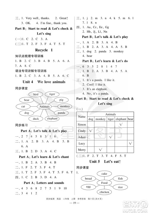华南理工大学出版社2023年秋同步拓展三年级英语上册人教版中山专版参考答案 华南理工大学出版社2023年秋同步拓展三年级英语上册人教版中山专版参考答案