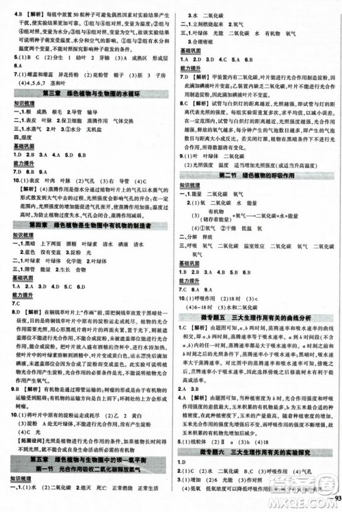 吉林教育出版社2023年秋状元成才路创优作业七年级生物上册人教版答案