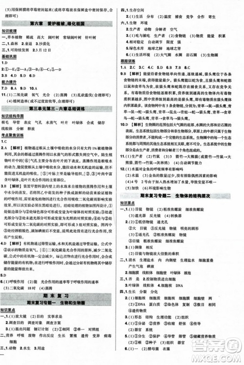 吉林教育出版社2023年秋状元成才路创优作业七年级生物上册人教版答案