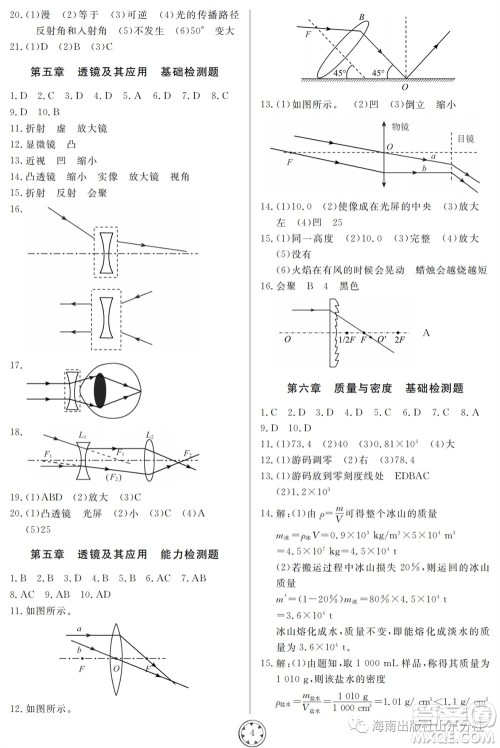 山东人民出版社2023年秋同步练习册分层检测卷八年级物理上册人教版参考答案 山东人民出版社2023年秋同步练习册分层检测卷八年级物理上册人教版参考答案