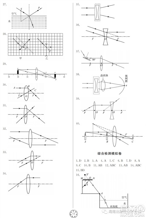 山东人民出版社2023年秋同步练习册分层检测卷八年级物理上册人教版参考答案 山东人民出版社2023年秋同步练习册分层检测卷八年级物理上册人教版参考答案