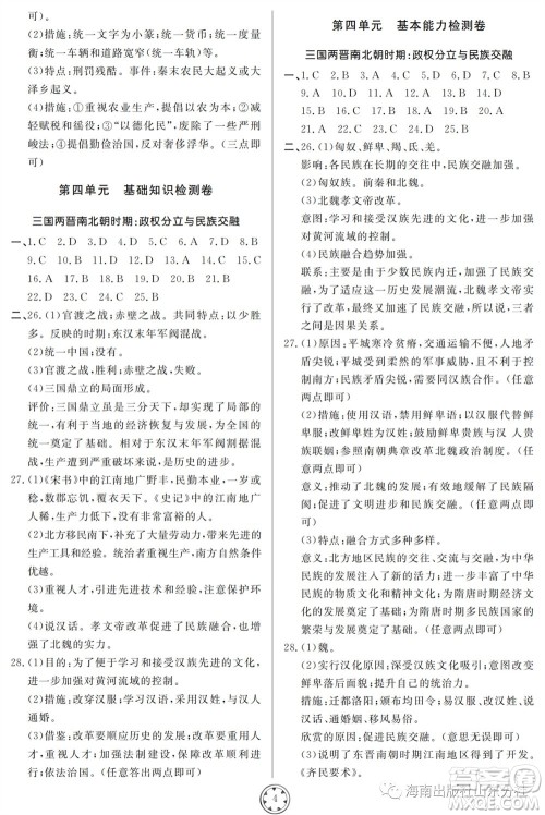 山东人民出版社2023年秋同步练习册分层检测卷七年级历史上册人教版参考答案 山东人民出版社2023年秋同步练习册分层检测卷七年级历史上册人教版参考答案