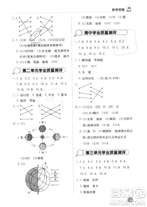 龙门书局2023年秋黄冈小状元作业本六年级科学上册教科版答案