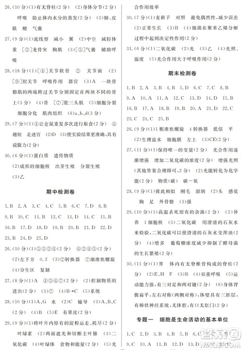 山东人民出版社2023年秋同步练习册分层检测卷七年级生物上册人教版参考答案 山东人民出版社2023年秋同步练习册分层检测卷七年级生物上册人教版参考答案