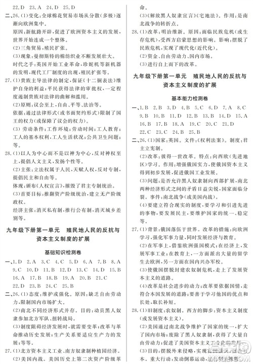 山东人民出版社2023年秋同步练习册分层检测卷九年级历史全册人教版参考答案 山东人民出版社2023年秋同步练习册分层检测卷九年级历史全册人教版参考答案