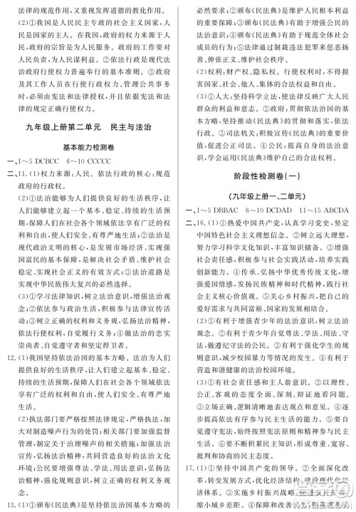 山东人民出版社2023年秋同步练习册分层检测卷九年级道德与法治全册人教版参考答案