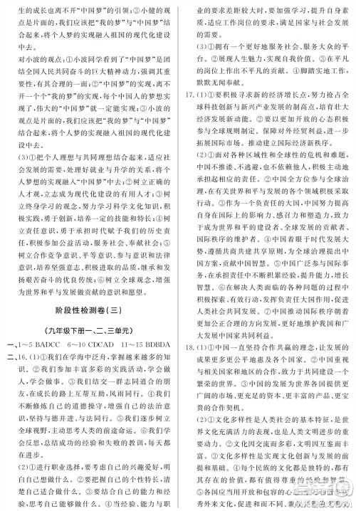山东人民出版社2023年秋同步练习册分层检测卷九年级道德与法治全册人教版参考答案