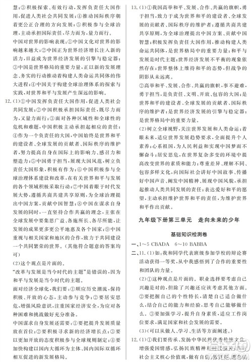 山东人民出版社2023年秋同步练习册分层检测卷九年级道德与法治全册人教版参考答案