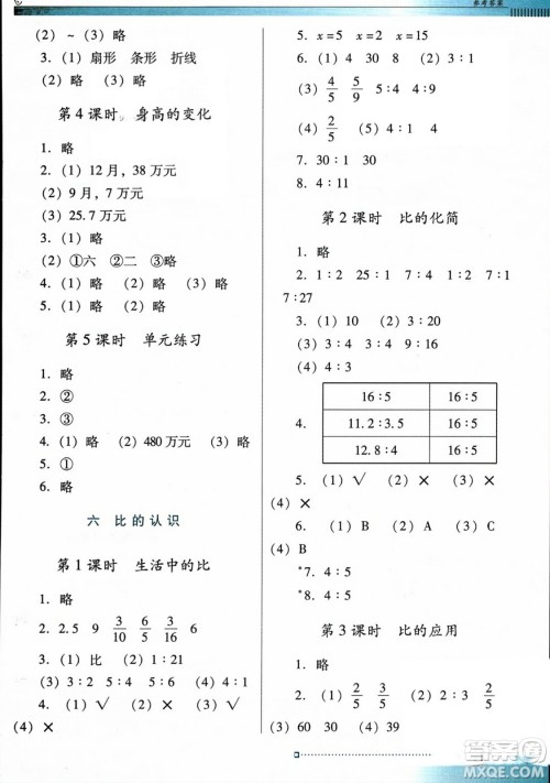 广东教育出版社2023年秋南方新课堂金牌学案六年级数学上册北师大版答案