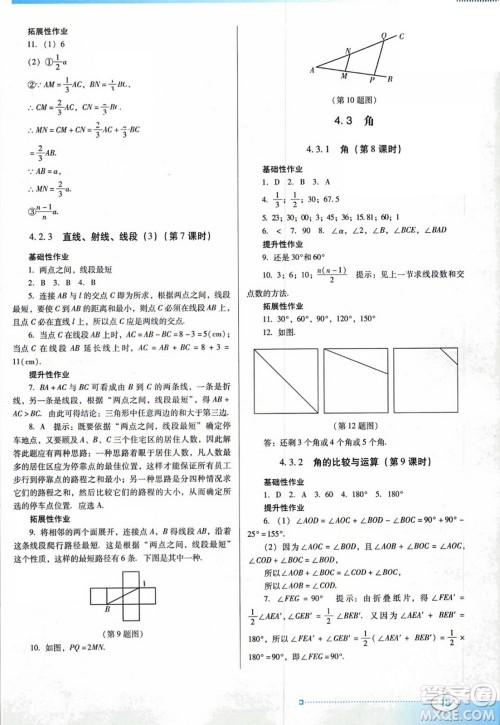 广东教育出版社2023年秋南方新课堂金牌学案七年级数学上册人教版答案