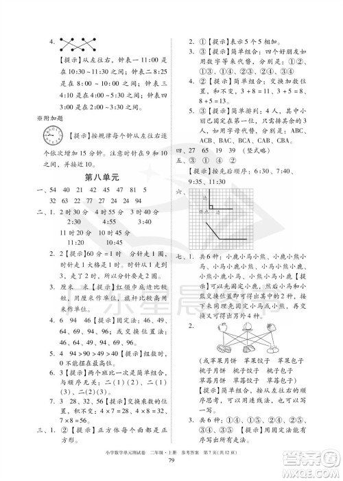 华南理工大学出版社2023年秋小学数学单元测试卷二年级上册人教版参考答案