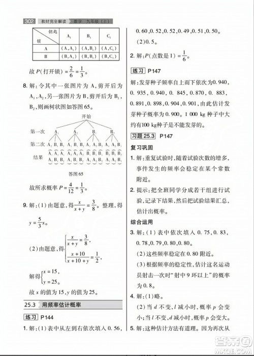 人民教育出版社2023年秋课本教材九年级数学上册人教版答案