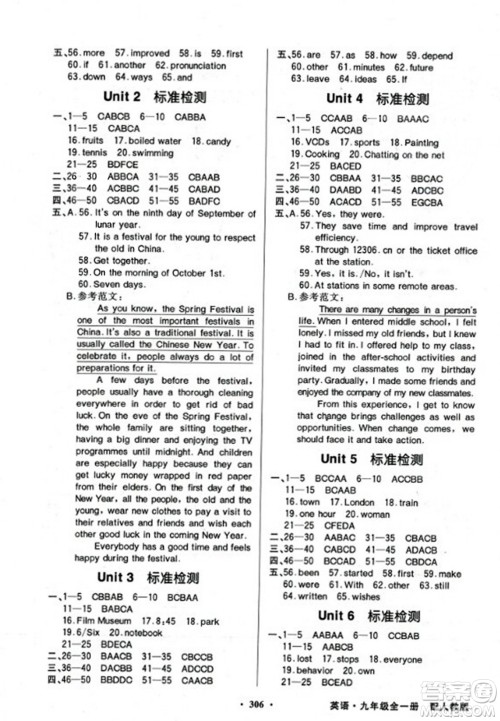 人民教育出版社2023年秋同步导学与优化训练九年级英语全一册人教版答案