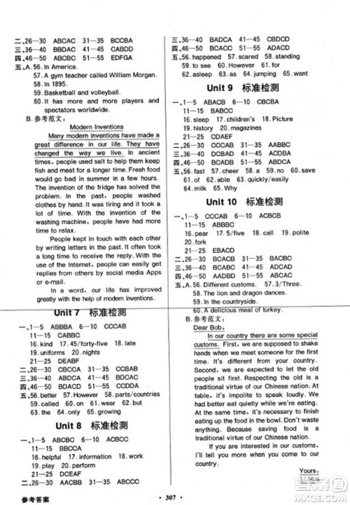 人民教育出版社2023年秋同步导学与优化训练九年级英语全一册人教版答案