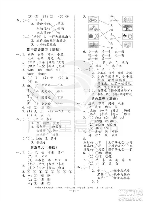 广东人民出版社2023年秋小学语文单元测试卷一年级上册人教版佛山专版参考答案 广东人民出版社2023年秋小学语文单元测试卷一年级上册人教版佛山专版参考答案