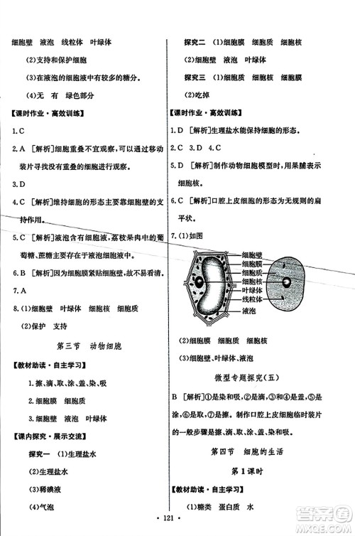 人民教育出版社2023年秋能力培养与测试七年级生物上册人教版答案