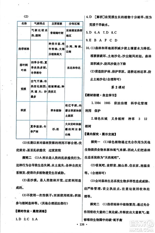 人民教育出版社2023年秋能力培养与测试七年级生物上册人教版答案