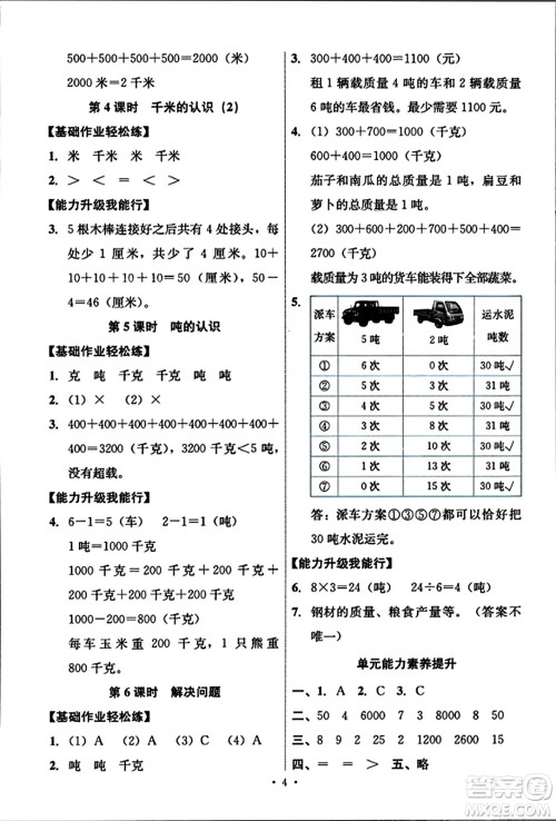 人民教育出版社2023年秋能力培养与测试三年级数学上册人教版答案