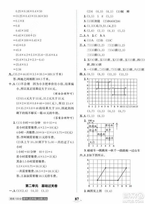 江西人民出版社2023年秋王朝霞培优100分五年级数学上册人教版答案