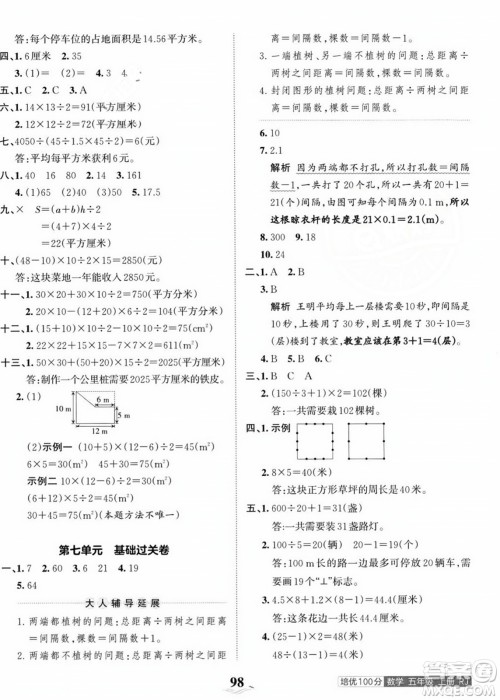 江西人民出版社2023年秋王朝霞培优100分五年级数学上册人教版答案