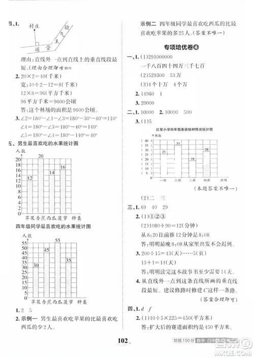 江西人民出版社2023年秋王朝霞培优100分四年级数学上册人教版答案