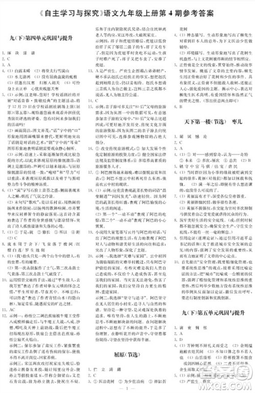 2023年秋时代学习报自主学习与探究九年级语文上册第4期参考答案