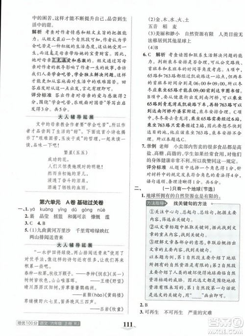 江西人民出版社2023年秋王朝霞培优100分六年级语文上册人教版答案 江西人民出版社2023年秋王朝霞培优100分六年级语文上册人教版答案