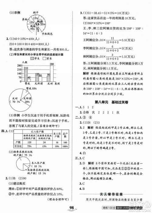 江西人民出版社2023年秋王朝霞培优100分六年级数学上册冀教版答案