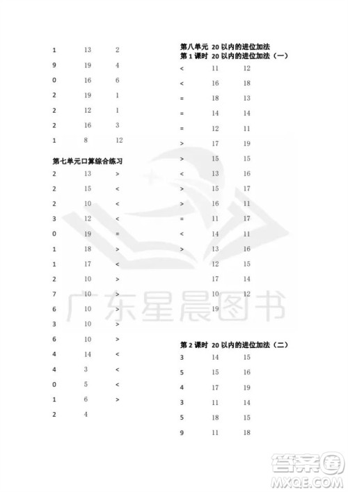 吉林出版集团股份有限公司2023年秋小学数学口算速算心算一年级上册人教版参考答案