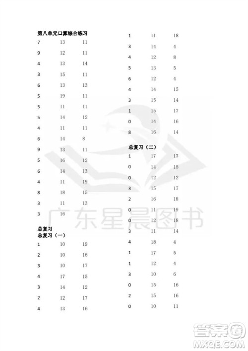 吉林出版集团股份有限公司2023年秋小学数学口算速算心算一年级上册人教版参考答案