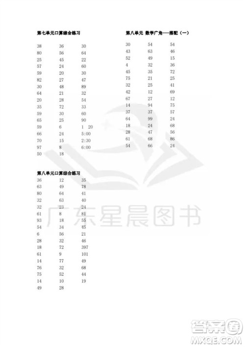 吉林出版集团股份有限公司2023年秋小学数学口算速算心算二年级上册人教版参考答案