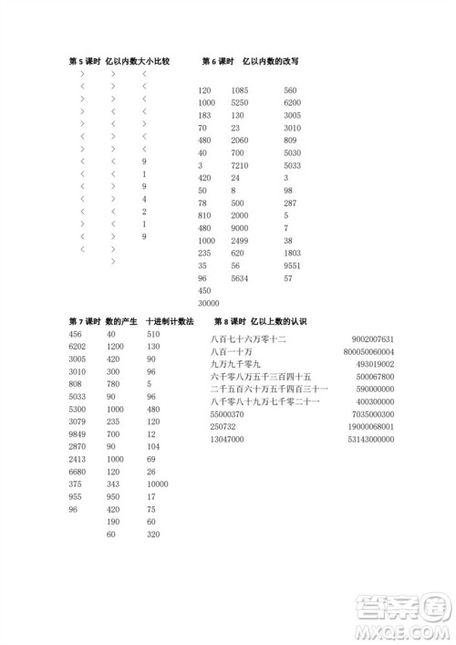 吉林出版集团股份有限公司2023年秋小学数学口算速算心算四年级上册人教版参考答案