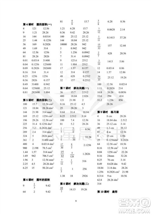 吉林出版集团股份有限公司2023年秋小学数学口算速算心算六年级上册人教版参考答案