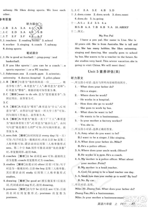 新疆青少年出版社2023年秋海淀单元测试AB卷六年级英语上册人教PEP版答案