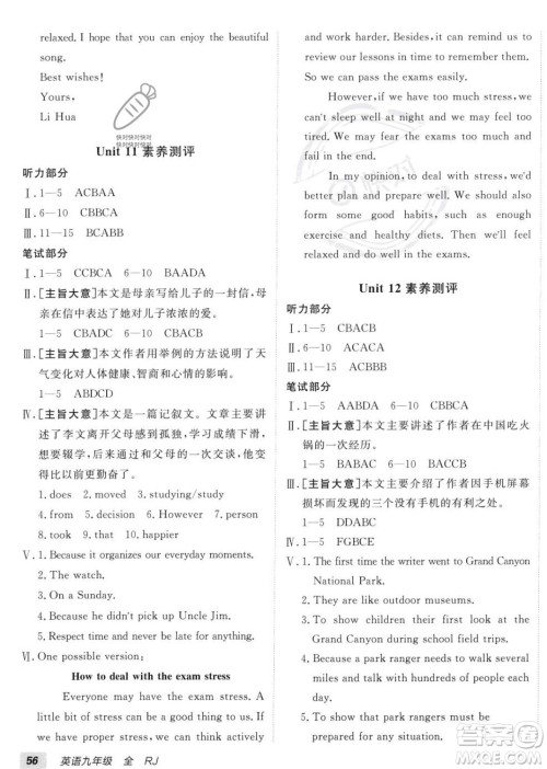 新疆青少年出版社2024年秋海淀单元测试AB卷九年级英语全一册人教版答案