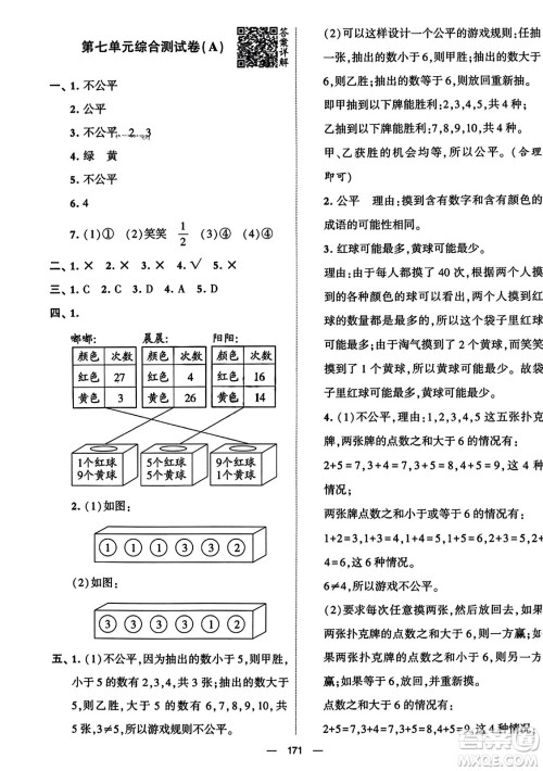 宁夏人民教育出版社2023年秋学霸提优大试卷五年级数学上册北师大版答案