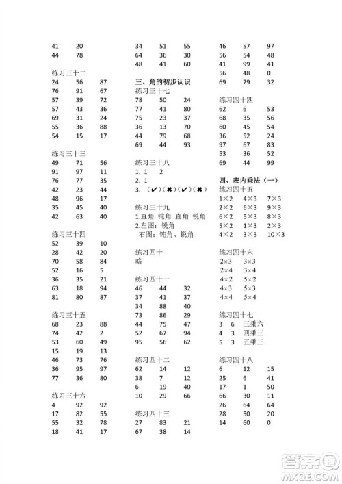 广东人民出版社2023年秋核心素养数学口算每天一练二年级上册人教版参考答案