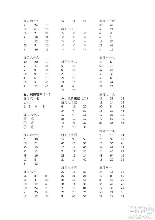 广东人民出版社2023年秋核心素养数学口算每天一练二年级上册人教版参考答案