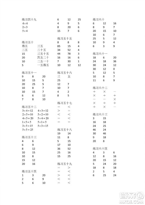 广东人民出版社2023年秋核心素养数学口算每天一练二年级上册人教版参考答案